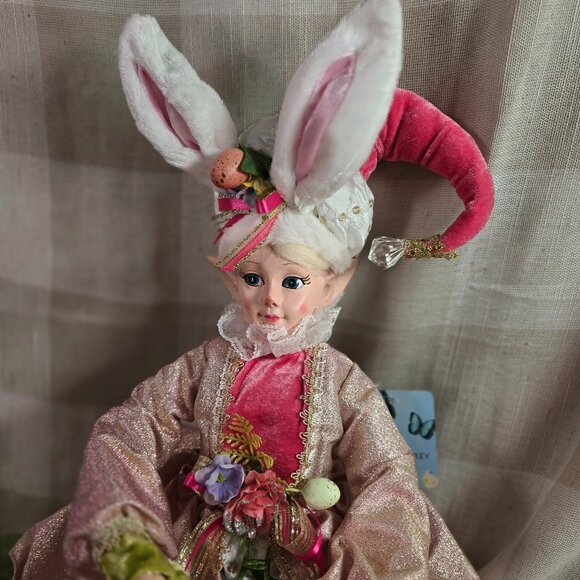 Cynthia Rowley Easter Elf Bunny Shelf Sitter Doll Tabletop Spring Pink Decor - Picture 5 of 9